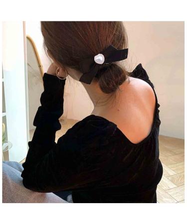 Yheakne Velvet Bow Hair Tail Clip Satin Black Long Tail Hair Bow Headpieces Winter Hair Tie Bow French Barrette Headwear Hair Accessories for Women and Girls Gifts (Satin Black)