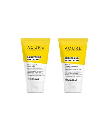 ACURE Brightening Day & Night Cream Duo Pack - 100% Vegan - Moisturizes & Brightens All Skin Types - 1.70 Fl Oz. Each