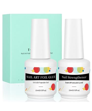 TOMICCA Nail Strengthener - Nail Foil Glue 2 in 1, Nail Transfer Foil Glue for Nail Art, Nail Strengthening Treatment for Thin Nails and Growth B-Nail Foil Glue and Nail Strengthener