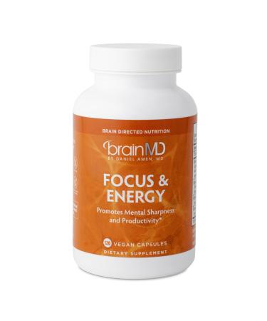 Dr Amen BrainMD Focus & Energy - 120 Capsules - Mental Endurance Booster  Promotes Concentration & Attention - Caffeine Free  Gluten Free - 30 Servings