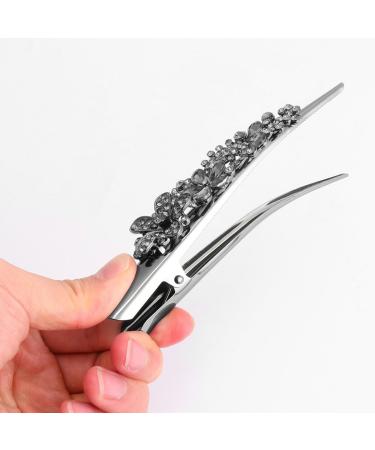 Mobestech Duckbill Clip Rhinestone Alligator Hair Clip Studded Hairpin Hair Clip Metal Bobby Pin Hair Barrette Headwear Hair Accessory for Women Girls Hair Styling (Grey) - Buy Online on GoSupps.com
