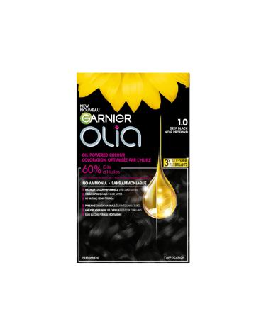 Garnier Olia Permanent Hair Dye Ammonia-Free Hair Color 1.0 Deep Black Long-Lasting Hair Shine With 60% Oils 1 Application BLACK SHADES 1.0 Deep Black