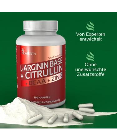 Biomenta L-Arginine + Citrulline Capsules - High Dose 150mg | Premium Arginine Citrulline Blend with BCAAs & Zinc for Enhanced Performance - International Shipping - Buy Online on GoSupps.com