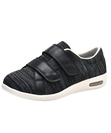 ALASON Women's Wide Width Shoes with Adjustable Closure Lightweight for Diabetic Edema Plantar Fasciitis Bunions Arthritis Swollen Feet Black 46