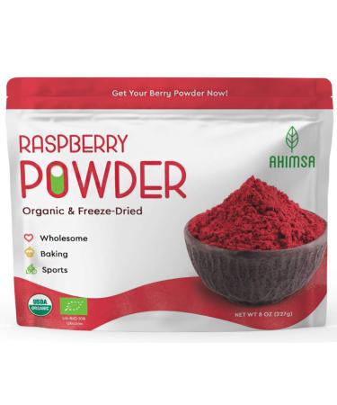 Ahimsa Organic Freeze Dried Raspberry Powder 8 oz | USDA Certified | Smoothie and Backing Powder | Organic Raspberry Fiber Juice Powder | Rich of Potassium | Raspberries Fresh Freeze Dried Powder