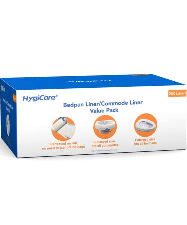 HygiCare Enlarged Bedpan and Commode Liners Value Pack 200 Count, Leakproof, Medical Grade, Portable Toilet Bag Fits All Bedpans and Commode Buckets, Interleaved Bags on Roll No Need to Tear off Bags - Buy Online on GoSupps.com