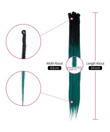 Handmade 24 Synthetic Dreadlock Extensions - 0.6cm Thin Crochet Braids in Green | Soft Hip-Hop Style - 20 Strands - Buy Online on GoSupps.com