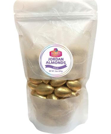Roses Brands: Jordan Almonds - 2, 14oz Bags - Metallic Gold Foil Wrapped - Bulk Candy Bag for Party Favors - Fresh, No Gluten, Low Sodium - Great Party Candy for Easter, Weddings and Baby Showers