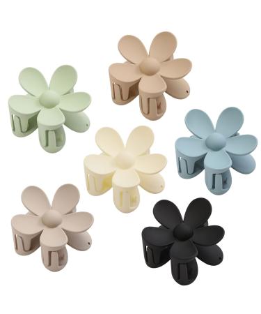 Hair Claw Clips, 6PCS Matte Flower Hair Clips, Large Claw Clips For Women Thick Hair, Big Cute Dasiy Hair Clips, Non Slip Strong Hold For Women Thin Hair, Hair Accessories For Women Girls Gifts, 6 Colors Light Color