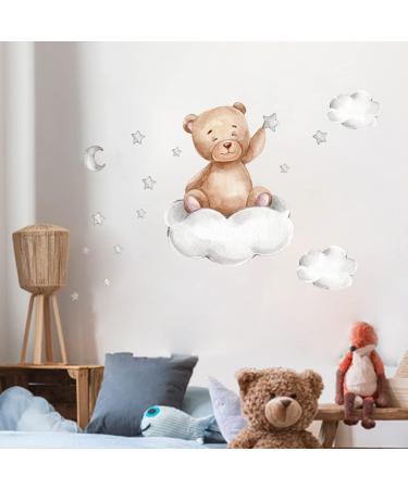 Cute Bears and Moon Wall Stickers for Kids Bedroom Decor | Nursery Window Decals - Set of Bears, Clouds, Moon and Stars - Buy Online on GoSupps.com