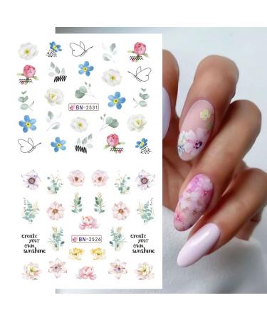 White Flower Nail Art Stickers - Spring/Summer Water Transfer Decals for Acrylic Nails - 12 Sheets - Buy Online on GoSupps.com