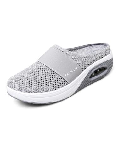 HAMTRED Womens Air Cushion Slip-On Walking Shoes Orthopedic Diabetic SlippersWalking Shoes Breathable with Arch Support Knit Comfort Slippers 9 Wide Light Gray