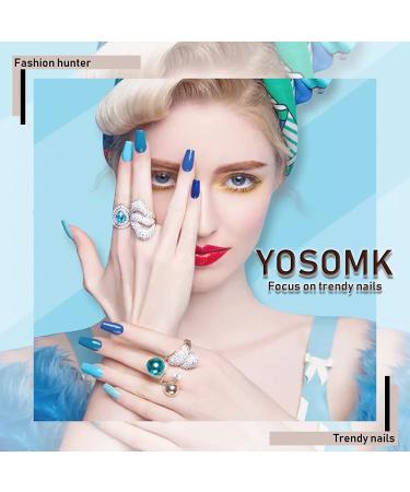 YOSOMK French Tip Press on Nails Long with Rhinestones - Pink & White Coffin Artificial Nails for Women - Buy Online on GoSupps.com