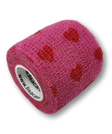 Lisacare combined self -adhering - 2 rolls 5cm wide - self -adhering elastic for children - huge color and motif selection - bandages for comforting (heart pink) heart pink 2 -Set