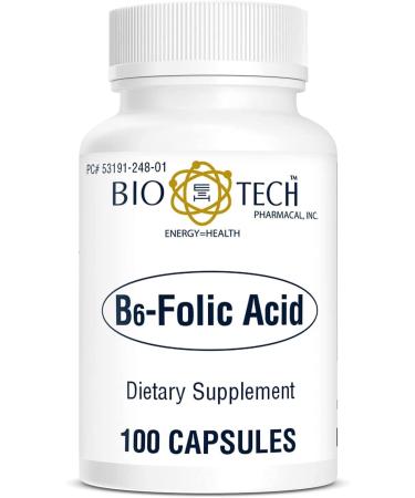Bio-Tech Pharmacal B6-Folic Acid 100 Capsules - All-Natural Supplement for Cardiovascular, Bone & Nervous System Health - Halal & Soy, No Dairy, Fish, Gluten, Peanut, Shellfish - 100 Count - Buy Online on GoSupps.com
