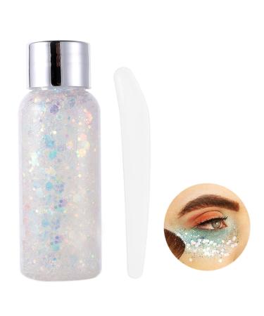 Body glitter gel glitter liquid face body glitter gel festival glitter mermaid sequins chunky glitter liquid face hair make-up long loading sparkling with 1 spoon white