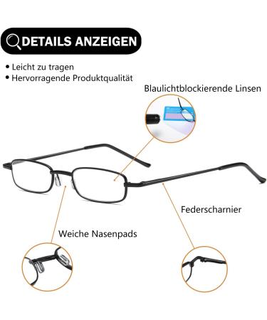 Fsread Small Portable Reading Glasses for Men | Anti-Blue Light Mini Compact Pen Reader | Lightweight in Black Brown Blue | 1.25 Diopter - Buy Online on GoSupps.com