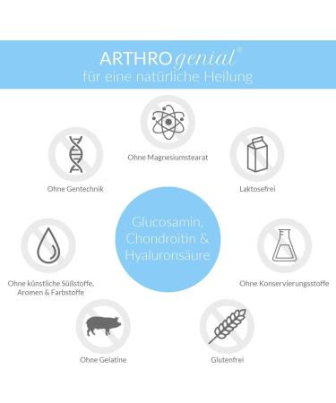 Buy ARTHRO genial - High Dose Glucosamine Chondroitin Hyaluronic Acid (180 Tablets 1500 mg) Without Magnesium Stearate - Premium Joint Support Supplement - International Shipping Available - Buy Online on GoSupps.com