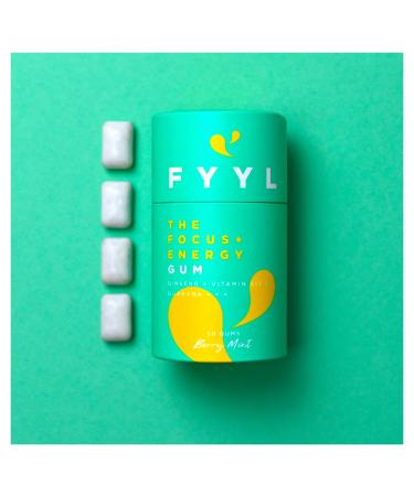 Fyyl gum concentration and energy chewing gum - novelty - large pack (50 pieces) - berry mint - plastic & sugar -free - Guarana Ginseng Vitamin B12 Green Tea - Fyyl the Focus + Energy Gum