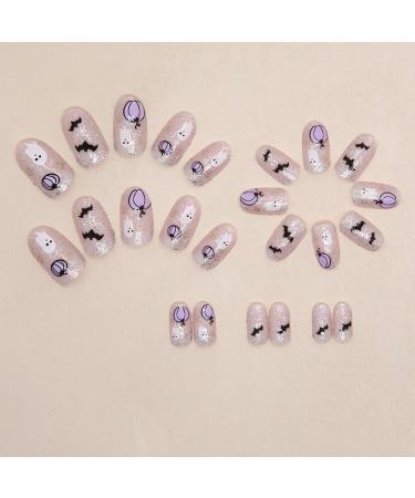 Shop Halloween Press on Nails - Short Almond Fake Nails with Ghosts & Pumpkins | 24 Pcs Acrylic Full Cover for Women - Buy Online on GoSupps.com