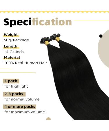 Ugeat Bonding Extensions: Premium Real Hair Keratin Flat Tip Extensions - 40cm Color 1B 50 Strands for Flawless Styles - Buy Online on GoSupps.com