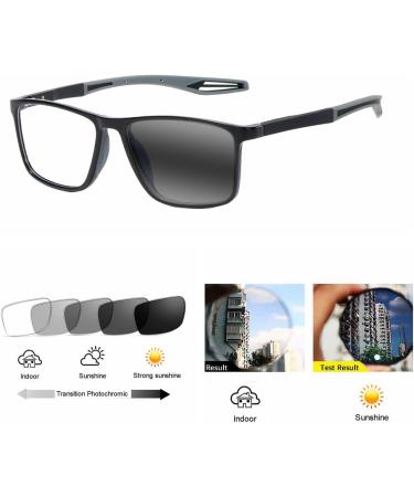 Bifocal Adjustable Cycling Glasses for Men & Women - Photochromic Square Sport Frames - Black & Gray - Buy Online on GoSupps.com