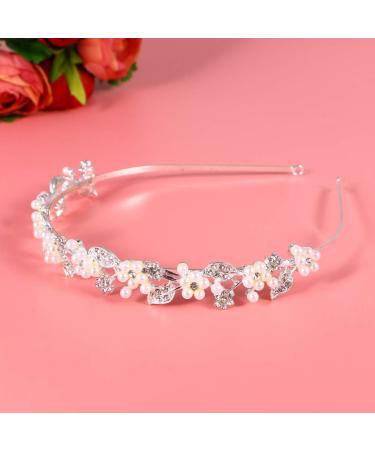 Minkissy Pearl Crystal Headband Bridal Rhinstone Flower Leaves Hairband Wedding Party Hair Hoop for Brides Bridemaids - Buy Online on GoSupps.com