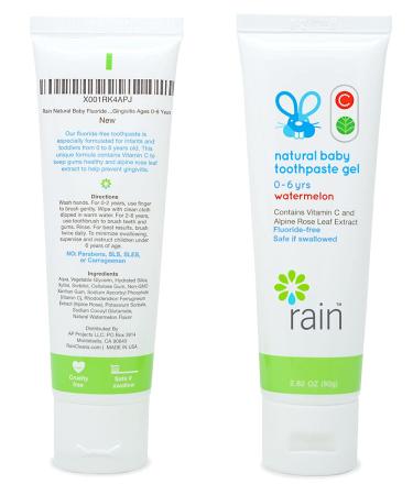 Rain Natural Baby Fluoride-Free Kids Toothpaste Gel - Safe to Swallow Infant Toddler Toothpaste, Vitamin C Watermelon Flavor for Ages 6-12 months and Up, 2.8 Oz - Buy Online on GoSupps.com