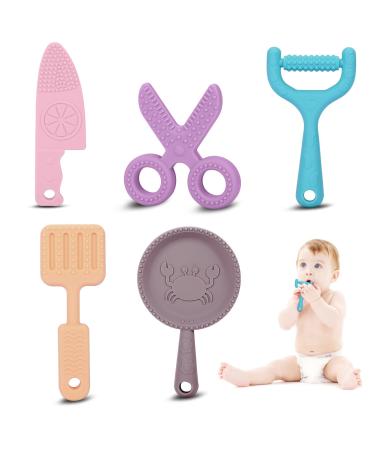 Baby Teething Toys Silicone Baby Teether BPA Free Baby Silicone Chew Toys Teething Toys for Babies 0-6 Months 6-12 Months Freezer Safe Baby Teething Relief Set for Infant Boys and Girls