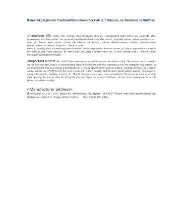 Komenuka Bijin Hair Treatment Conditioner 7.7 oz | Nourishing Japanese Hair Care for Healthy Shiny Hair - Buy Internationally - Buy Online on GoSupps.com