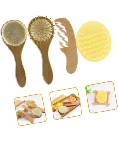 Kisangel Infant Hair Brush Set - Silicone Bath Cap, Wooden Wool Comb, Scalp Massager - Kids Hair Shower Gift for Newborns and Toddlers - Buy Online on GoSupps.com