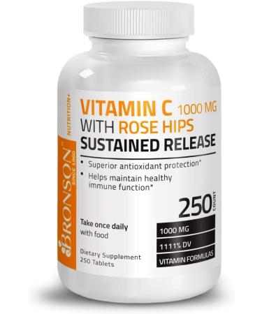 Bronson Vitamin C 1000mg with Rose Hips | Sustained Release 250 Tablets - Buy Online on GoSupps.com