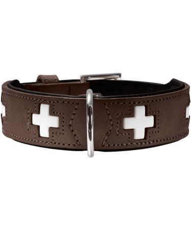 HUNTER SWISS dog collar leather high quality Swiss cross 47 (SM) brown/black brown/black 47 (SM) Collar