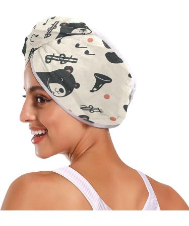Super Absorbent Bears & Tube Music Hair Towel 2 Pack - Quick Dry Hair Turbans for Women & Girls - Buy Online on GoSupps.com
