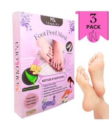 MonaLora Foot Peel Mask - 3 Packs Exfoliating Foot Care Mask Make Feet Baby Soft Skin Foot Exfoliator Repair Dry Cracked Feet Peeling Away Dead Skin Calluses - Lavender