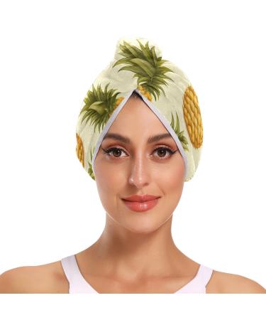 Pineapples Hair Towel 2 Pack Super Absorbent Hair Drying Towel Quick Dry Hair Turbans Head Towel with Button Twisty Wrap for Women Girls