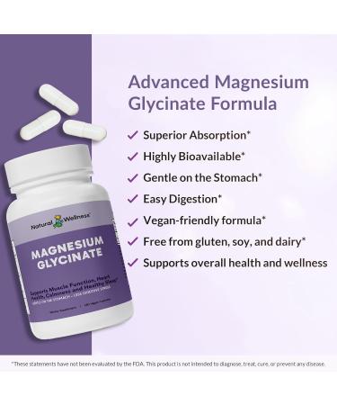 Natural Wellness Magnesium Glycinate High Absorption Magnesium Supplement for Relaxation Restful Sleep Bone & Heart Health and Muscle Function Gentle on Stomach 180 Vegetarian Capsules - Buy Online on GoSupps.com