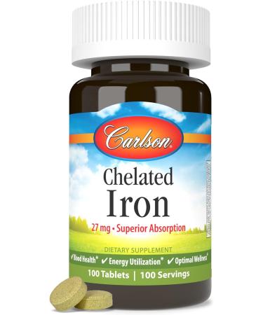 Carlson - Chelated Iron 27 mg Superior Absorption Blood Health Energy Utilization & Optimal Wellness 100 Tablets - Buy Online on GoSupps.com