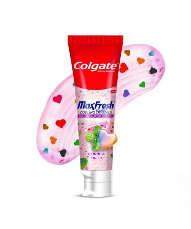 Colgate MaxFresh Rainbow Fresh Gel Toothpaste with Heart Shaped Cooling Crystals Triple Mint Flavour and Ultrafreeze Technology for Intense Freshness Vegan Gluten-Free 100g/3.5oz