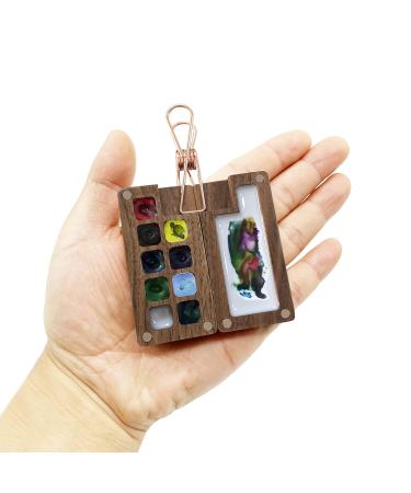 Mini Portable Watercolor Palette 9 Color Sketchbook Palette Wooden Palette Box Travel Paint Case Watercolor Palette for Drawing Gift for Painters and Artists Come with a Clip (Without Colors) 9 Area Palette