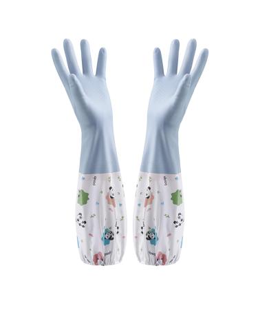 Erhigher Panda Cleaning Gloves 1 Pair Cute Pattern Waterproof Durable Dishwashing for Household Kitchen Large Blue