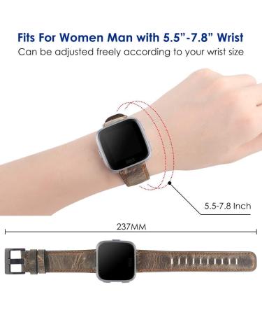 EZCO Leather Bands Compatible with Fitbit Versa/Versa 2 / Versa Lite  Vintage Genuine Leather Band Replacement Strap Wristband Accessories Man Women 5.5-7.8 Wrist Compatible with Versa Smart Watch Dark Coffee Brown - Buy Online on GoSupps.com