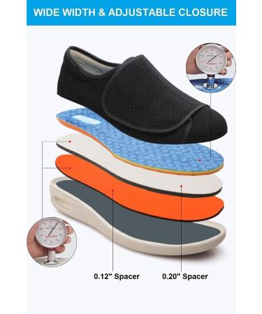 CBMTCR Women's Wide Width Shoes | Adjustable Closure | Lightweight for Diabetic & Swollen Feet - Size 9 Wide, Dark Black - Buy Online on GoSupps.com