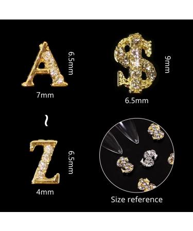 57pcs Gold Letters Nail Stud Alloy Rhinestone + Dollar Sign Money Nail Art Charms for Acrylic Nails - B-Golden - Buy Online on GoSupps.com