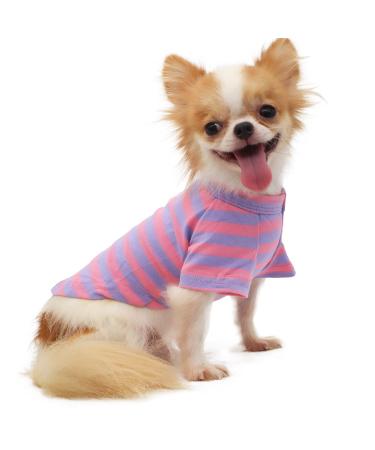 LOPHIPETS 100% Cotton Striped Dog Tee Shirt for Small Dogs Chihuahua Puppy Clothes Tank Tee-Purple and Pink Strips/L Large for 6.5-10 lbs Purple and Pink Strips