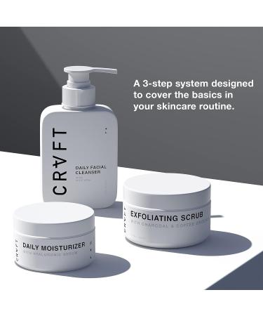 CRVFT Men's Facial Care Kit | Aloe Vera Face Wash, Hyaluronic Moisturizer, Charcoal Exfoliating Scrub | Complete Daily Skin Care System for Men | Scented 3 Piece Kit - Buy Online on GoSupps.com