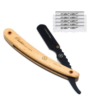 Parker SRP Pine Handle & Stainless Steel Arm Clip Type Straight Barber Razor with 5 Blades ** JUST INTRODUCED FOR FALL 2022 ** - Buy Online on GoSupps.com