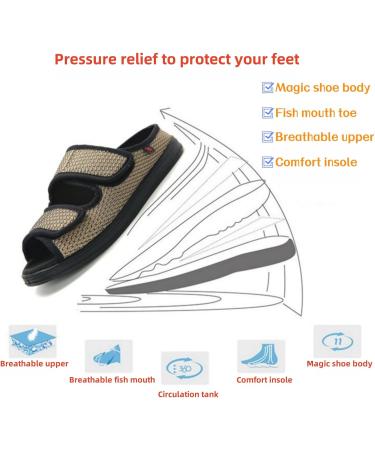 Extra Wide Diabetic Foot Shoes | Unisex Adjustable Slippers & Sandals for Swollen Feet Plantar Fasciitis Arthritis - Khaki 7.5 Women - Buy Online on GoSupps.com