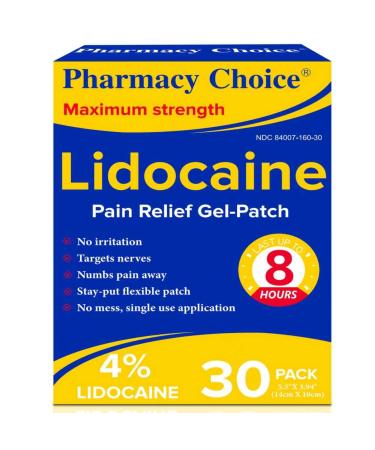 Pharmacy Choice 4% Lidocaine Pain Relief Gel Patches Maximum Strength Numbing Gel Patch for Back Shoulder Muscle Joints Knee Pain Relief 30 Counts
