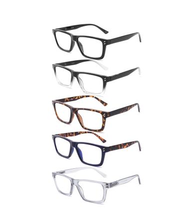 Yuluki 5 Pack Reading Glasses Blue Light Blocking for Men Women,Square Frame Computer Readers with Comfort Spring Hings,Anti Glare/Eyestrain 1.25 5 Pack Mix 1.25 x